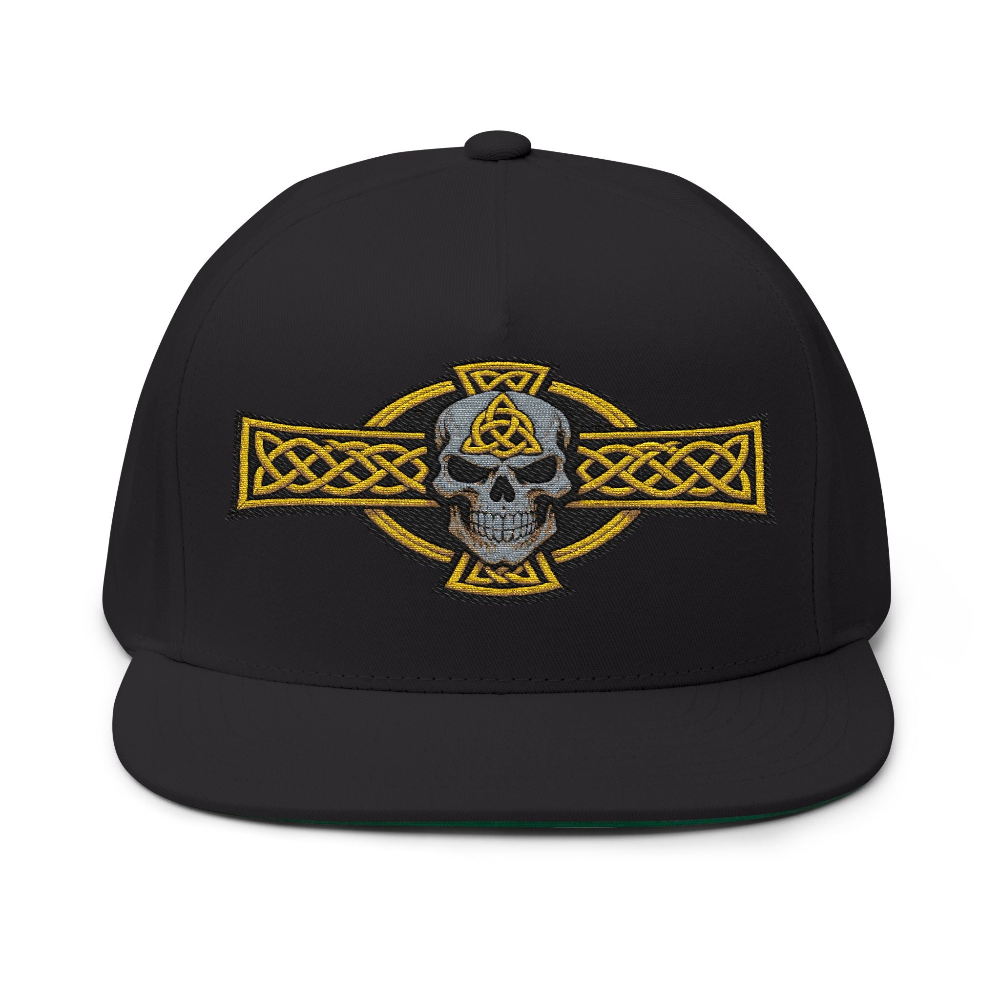 Celtic Skull Embroidered Flat Bill Cap — Viking Knot Snapback Hat