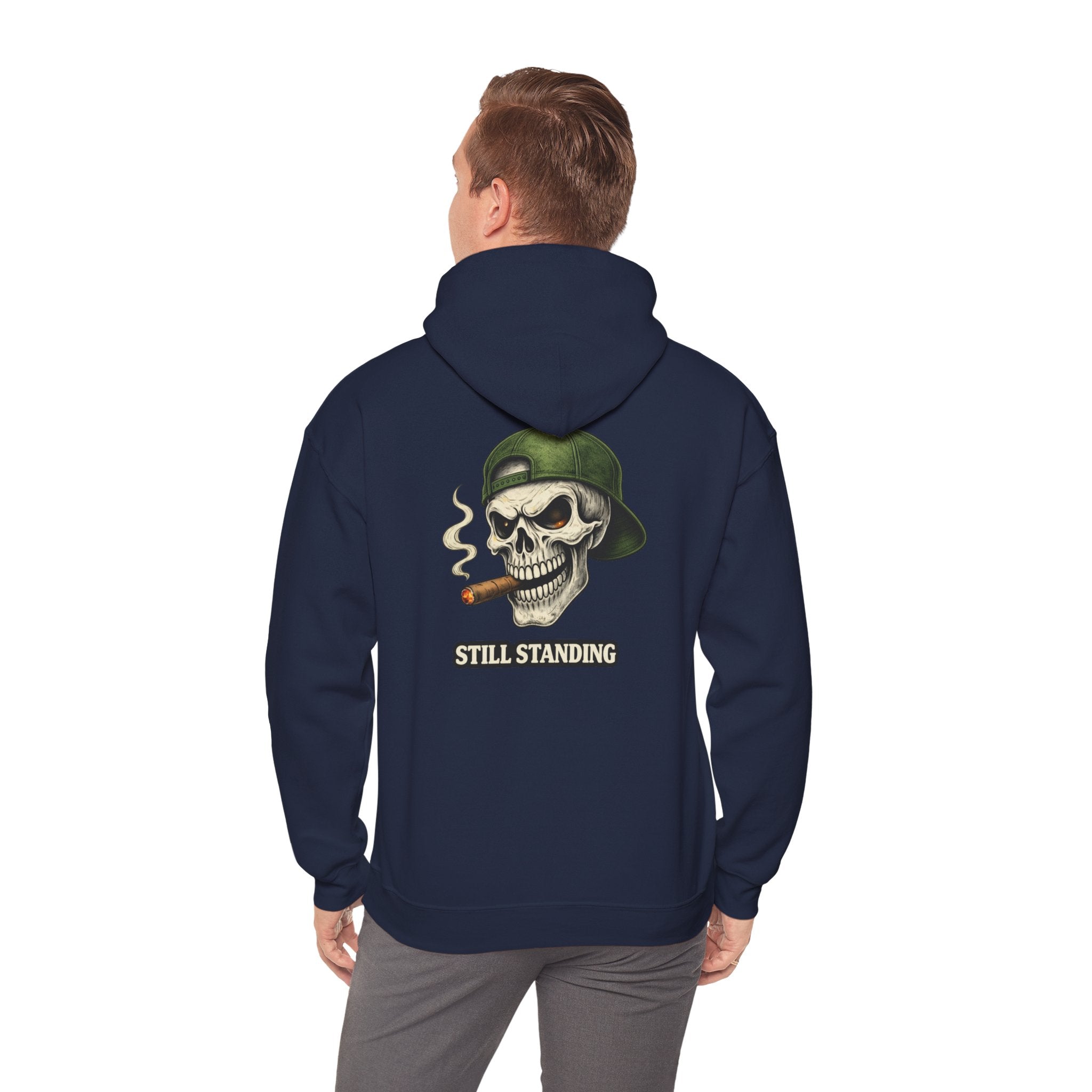Still Standing Skull Hoodie — Vintage Military Skeleton Smoking Cigar Sweatshirt