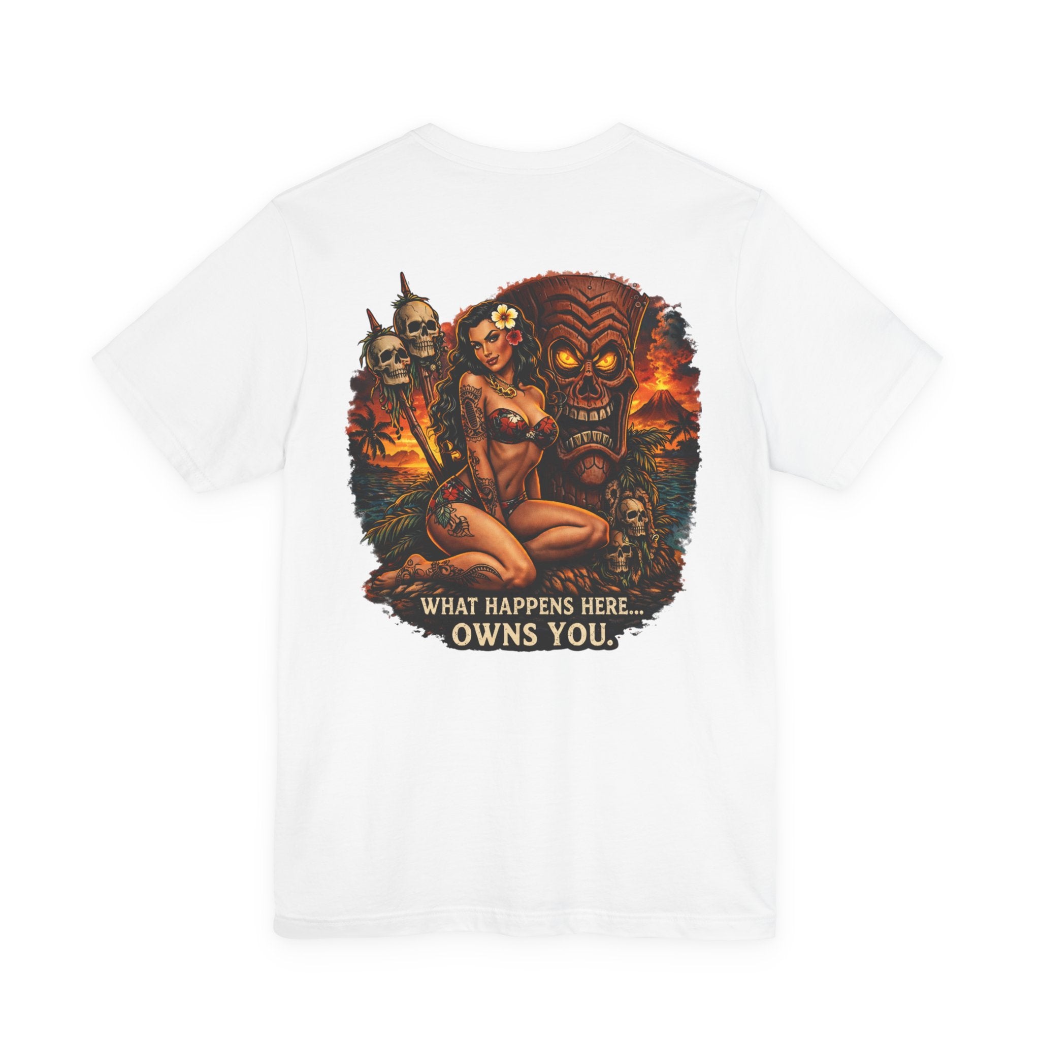 Tiki Horror Tee - "What Happens Here... Owns You" Graphic T-Shirt