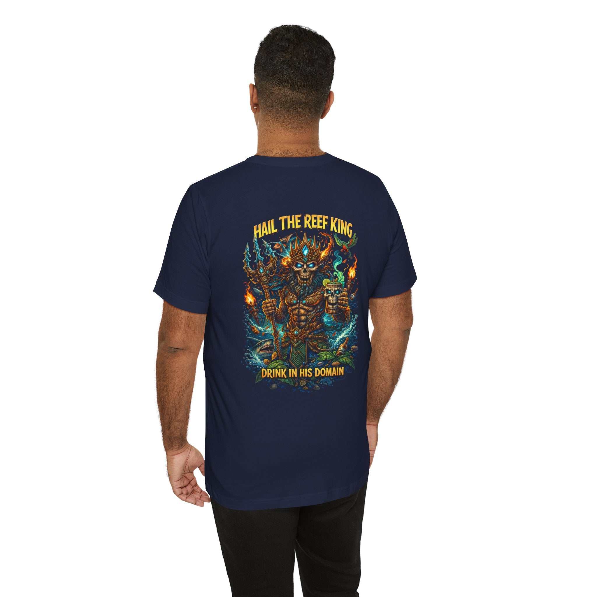Hail the Reef King fantasy sea king graphic tee with coral reef and trident design on soft cotton