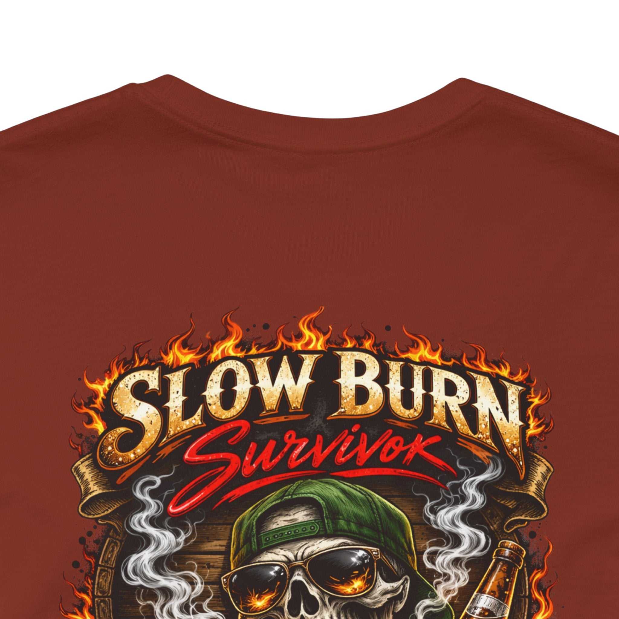 Slow Burn Survivor T-Shirt — Vintage Skull Motorcycle Flame Tee