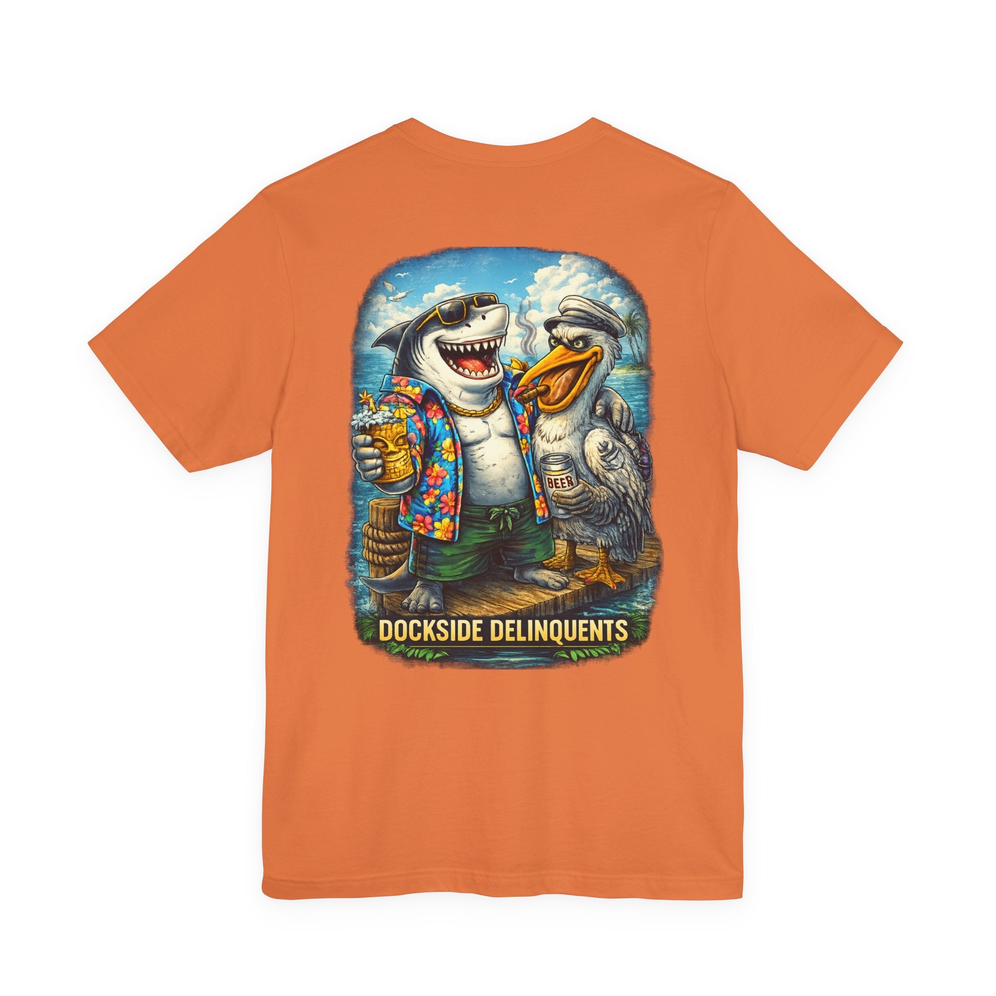 Dockside Delinquents Tee - Funny Shark & Pelican Graphic T-Shirt