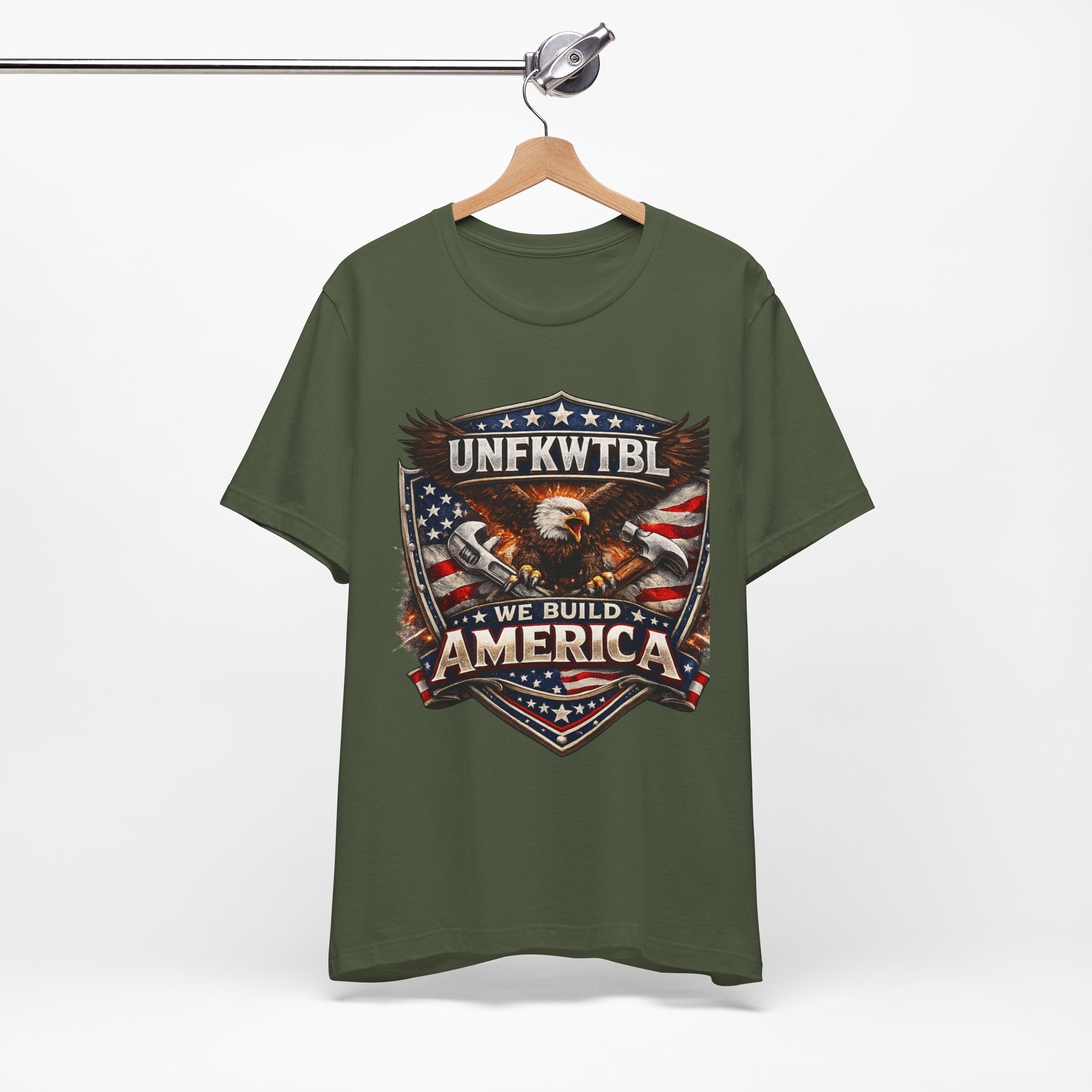 We Build America T-Shirt — Patriotic Eagle Flag Graphic Tee (UNFKWTBL)