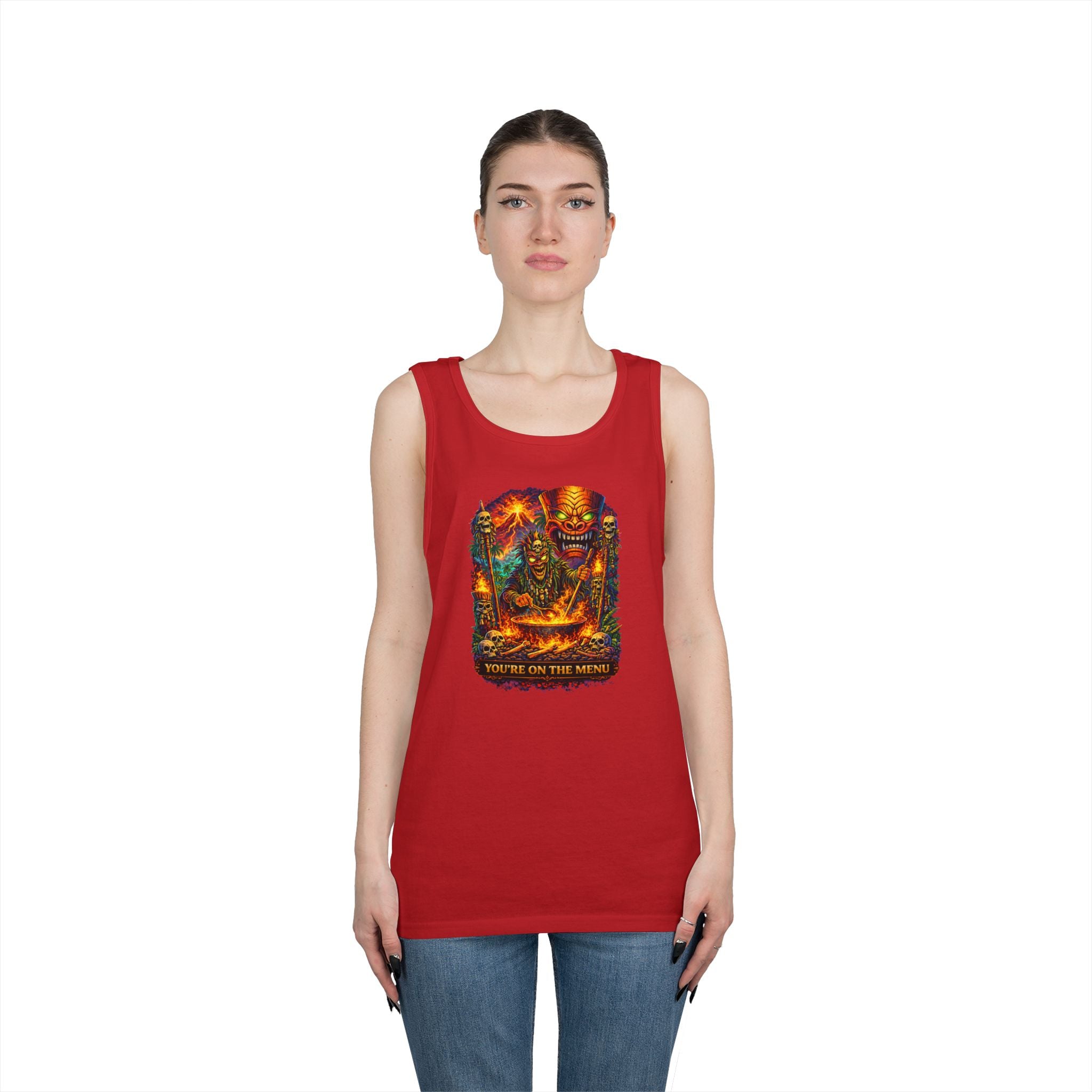 Horror Grilling Tank Top — Fiery Demon BBQ "You're On The Menu"