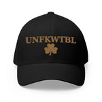 Unfkwtbl Embroidered Cap with gold shamrock design and silver undervisor for St. Patrick’s Day