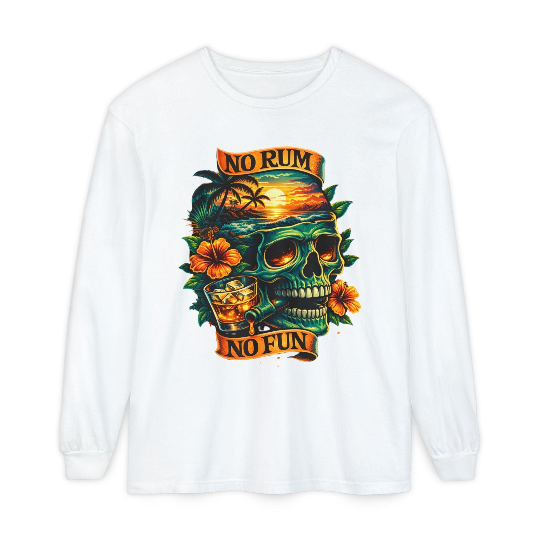 No Rum No Fun Skull Long Sleeve T-Shirt