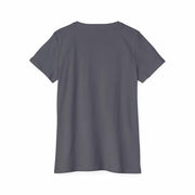 Women's organic gray short sleeve t-shirt back view, 100% cotton sustainable fabric