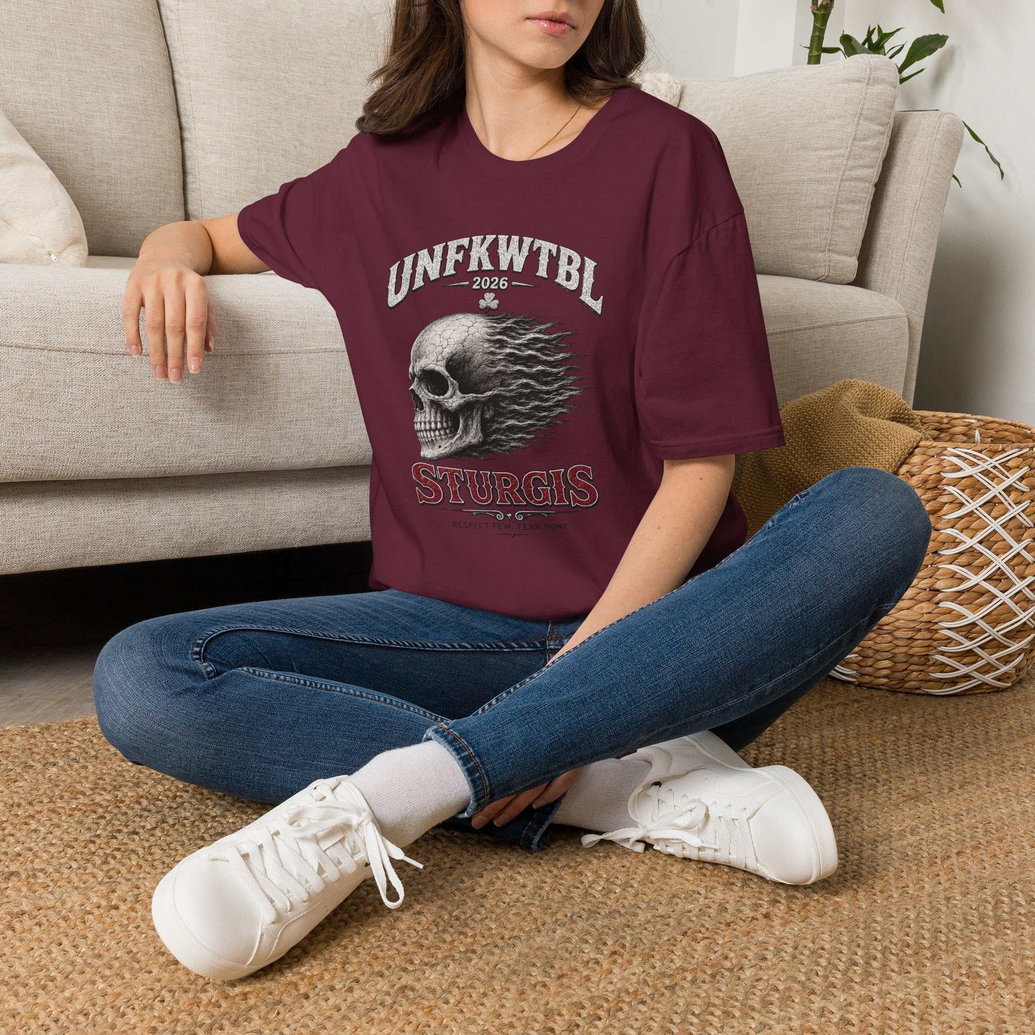 Skull Flame Sturgis T-Shirt — UNFKWTBL 2026 Motorcycle Rally Tee