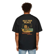Men's Heavy Oversized Tee with "Rule Your Peace" graphic back design, relaxed fit streetwear style.