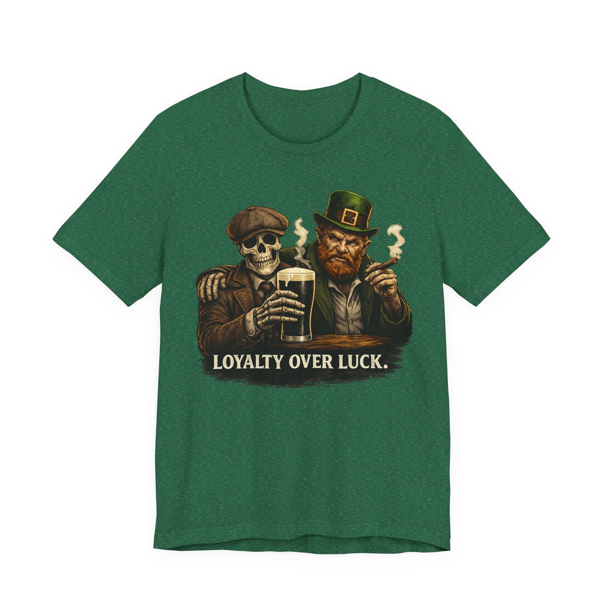 Loyalty Over Luck St. Patrick’s Tee — Vintage Leprechaun & Skeleton Pub Graphic T‑Shirt