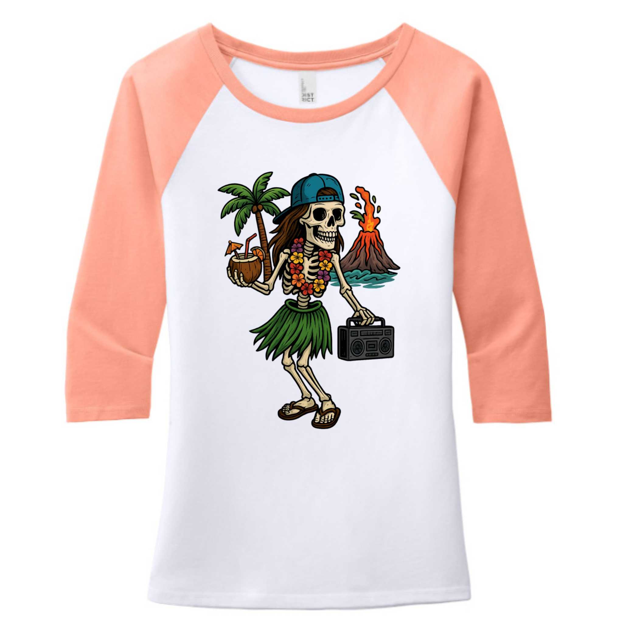District DM136L Women's Perfect Tri 3/4 sleeve raglan T-shirt with Beach Girls Go Wild design