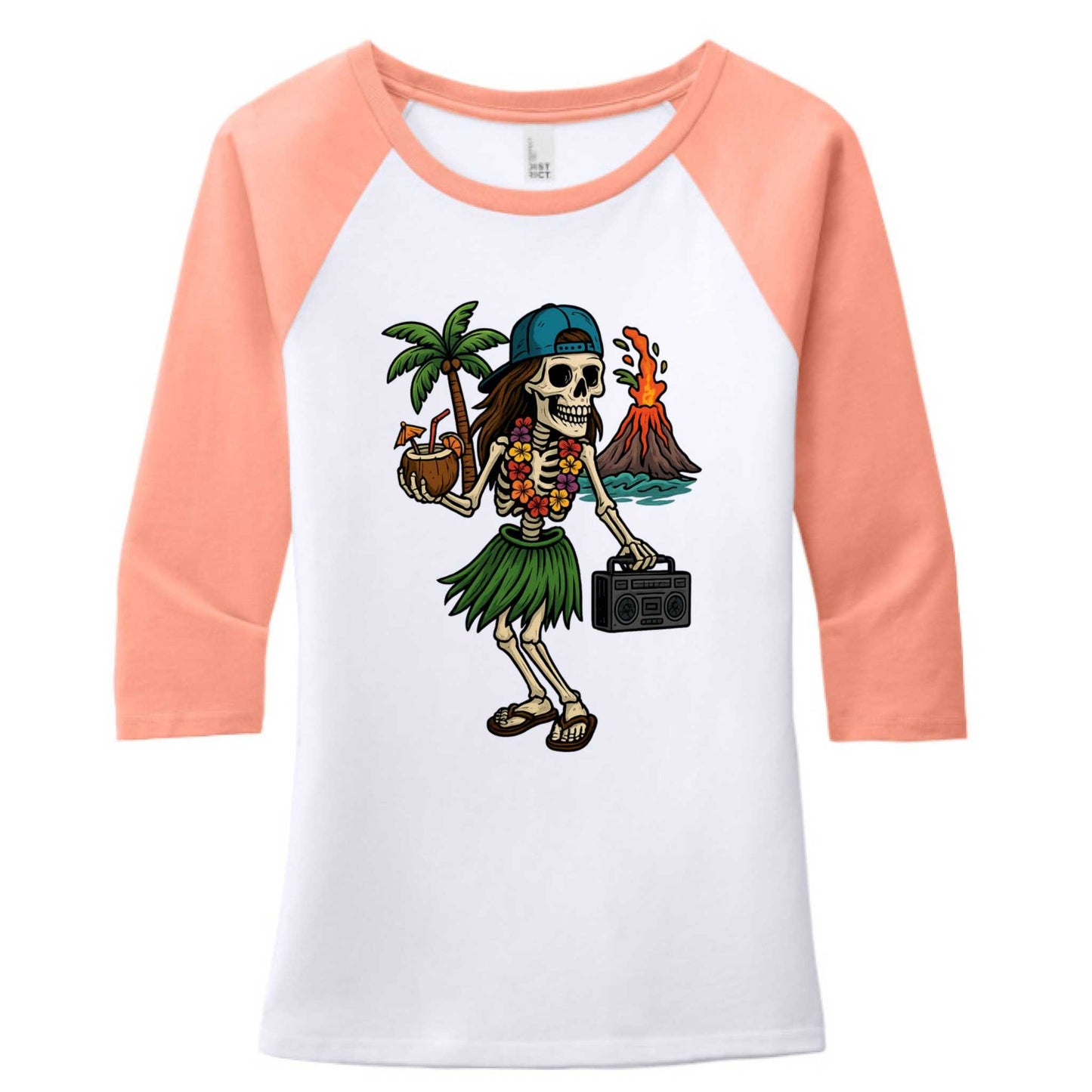 District DM136L Women's Perfect Tri 3/4 sleeve raglan T-shirt with Beach Girls Go Wild design