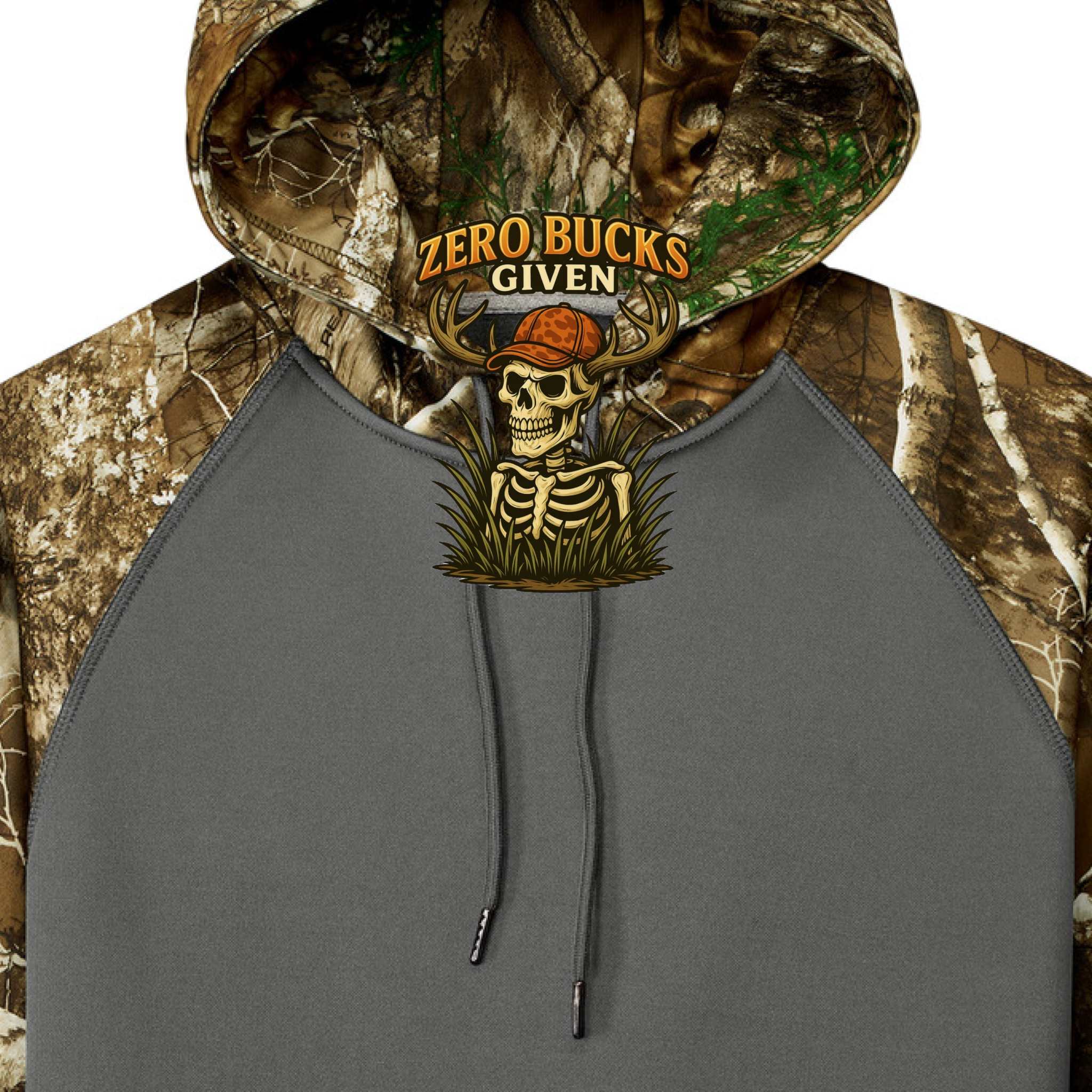 ZERO BUCKS GIVEN HOODIE with bold print, soft fabric, and pouch pocket for streetwear and outdoor comfort