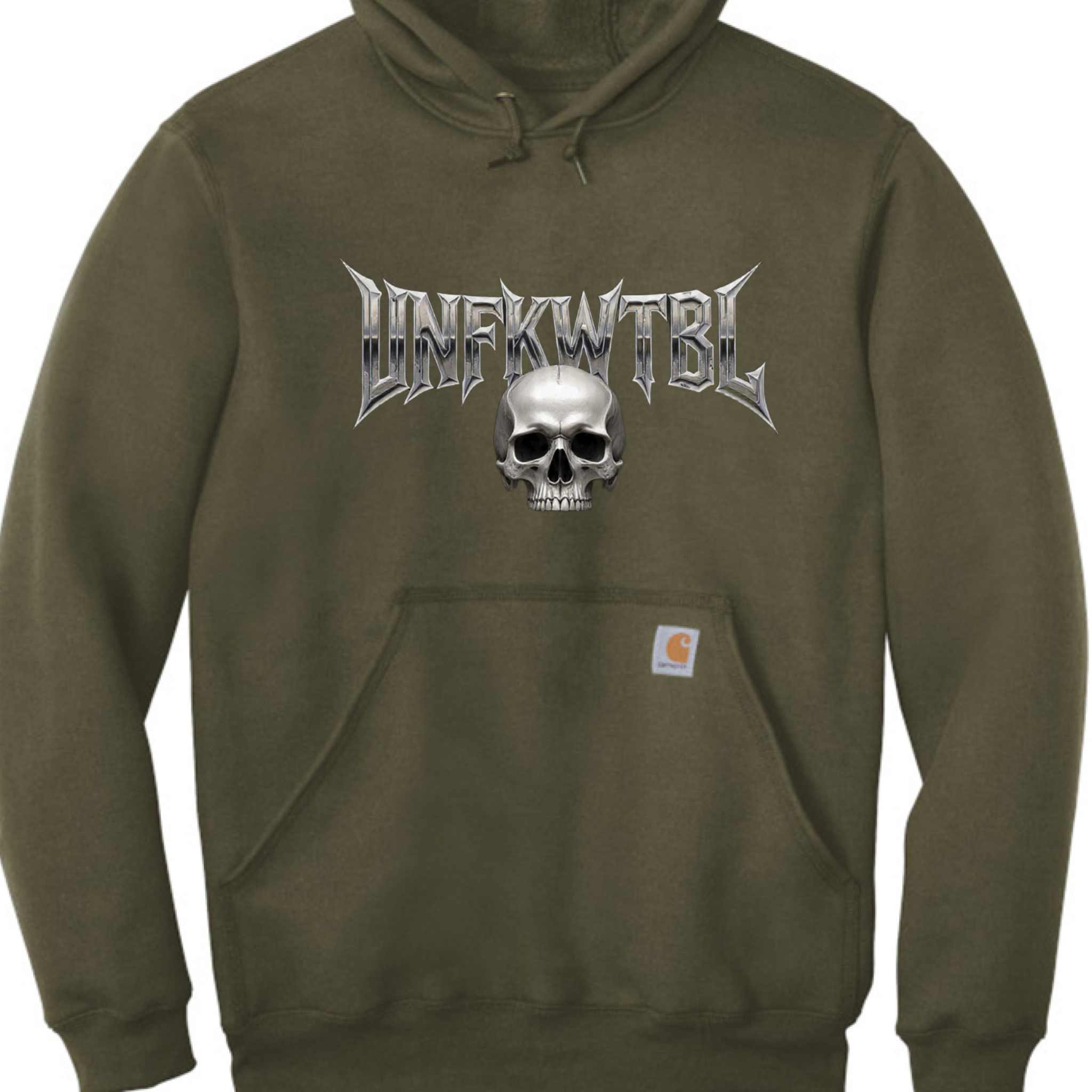 Carhartt Midweight Hooded Sweatshirt in Carbon Heather with skull design and front pocket