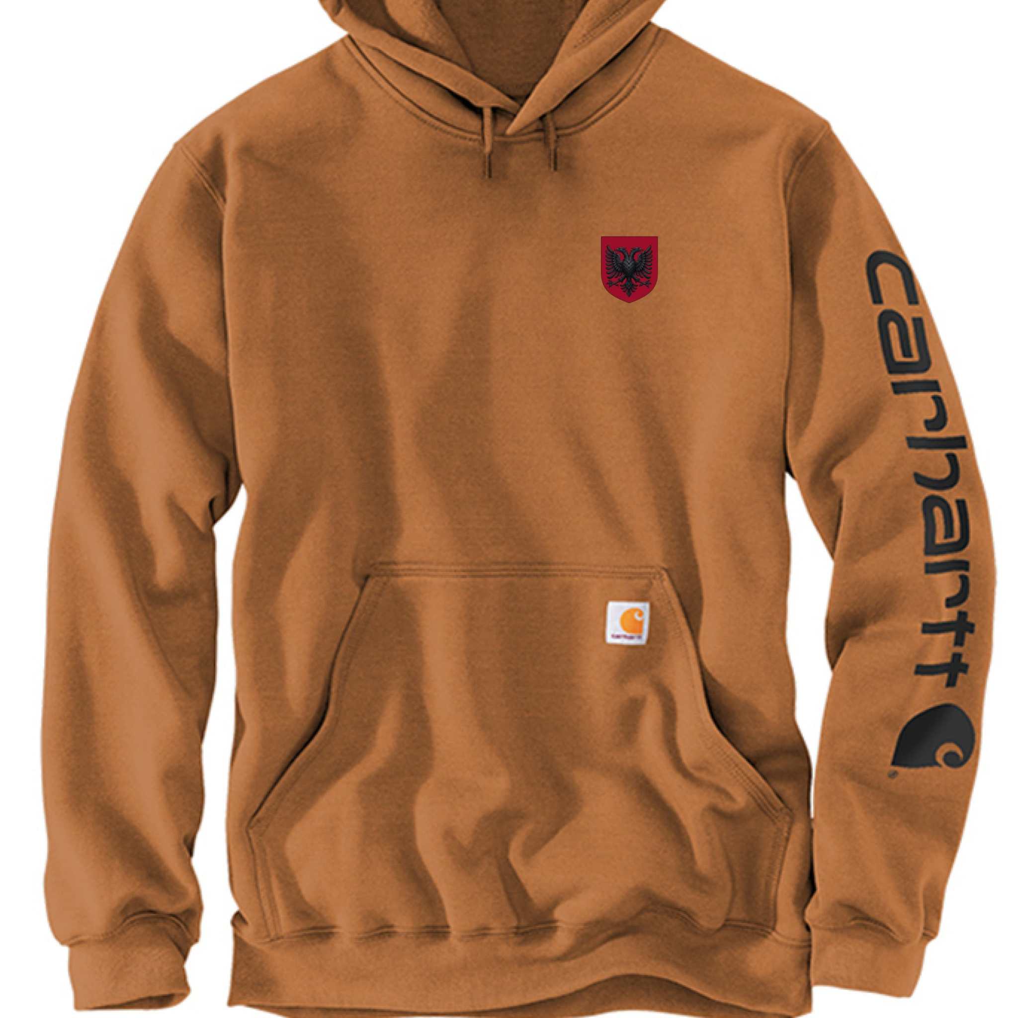 Carhartt ® Midweight Hooded Logo Sweatshirt in carbon heather with logo on sleeve and front pocket