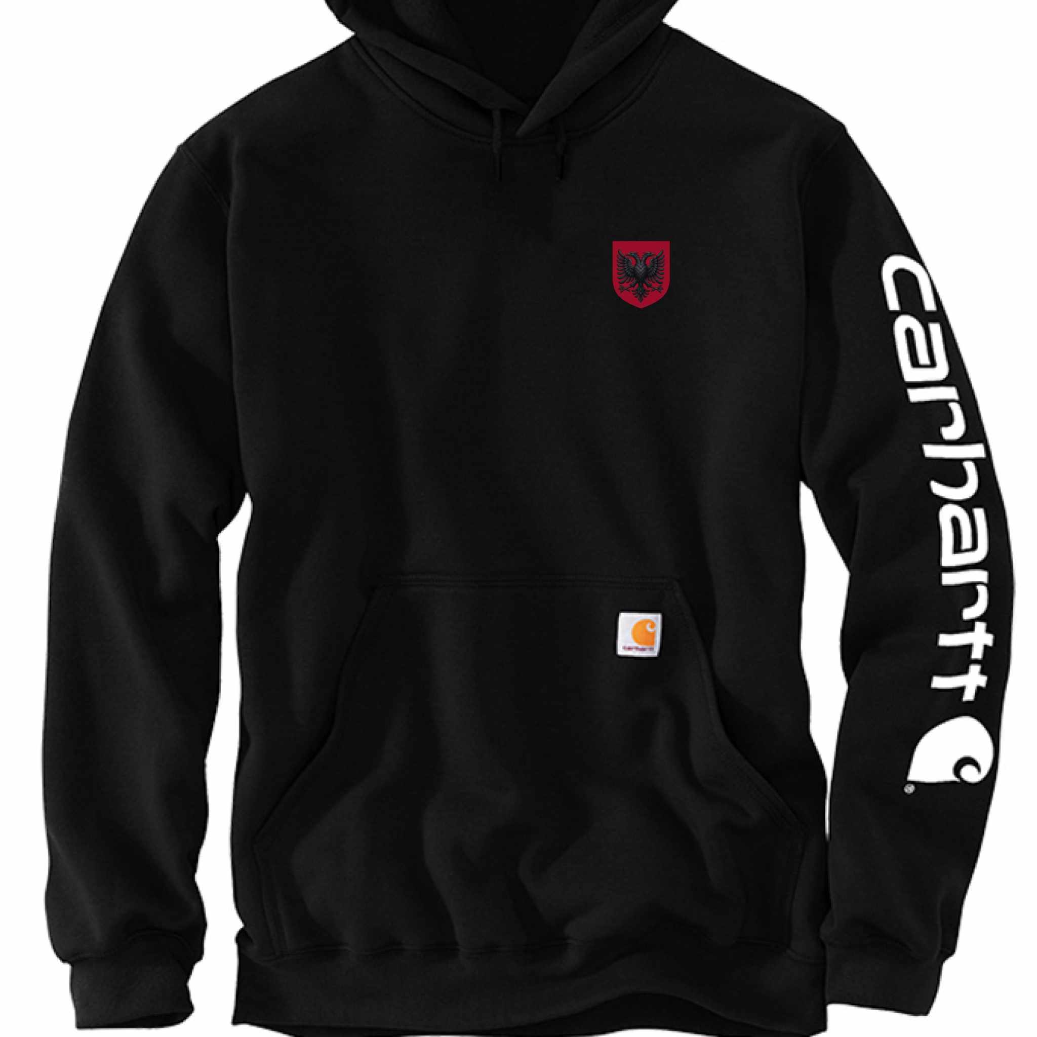 Carhartt Midweight Hooded Logo Sweatshirt in Carbon Heather with attached hood and front pocket