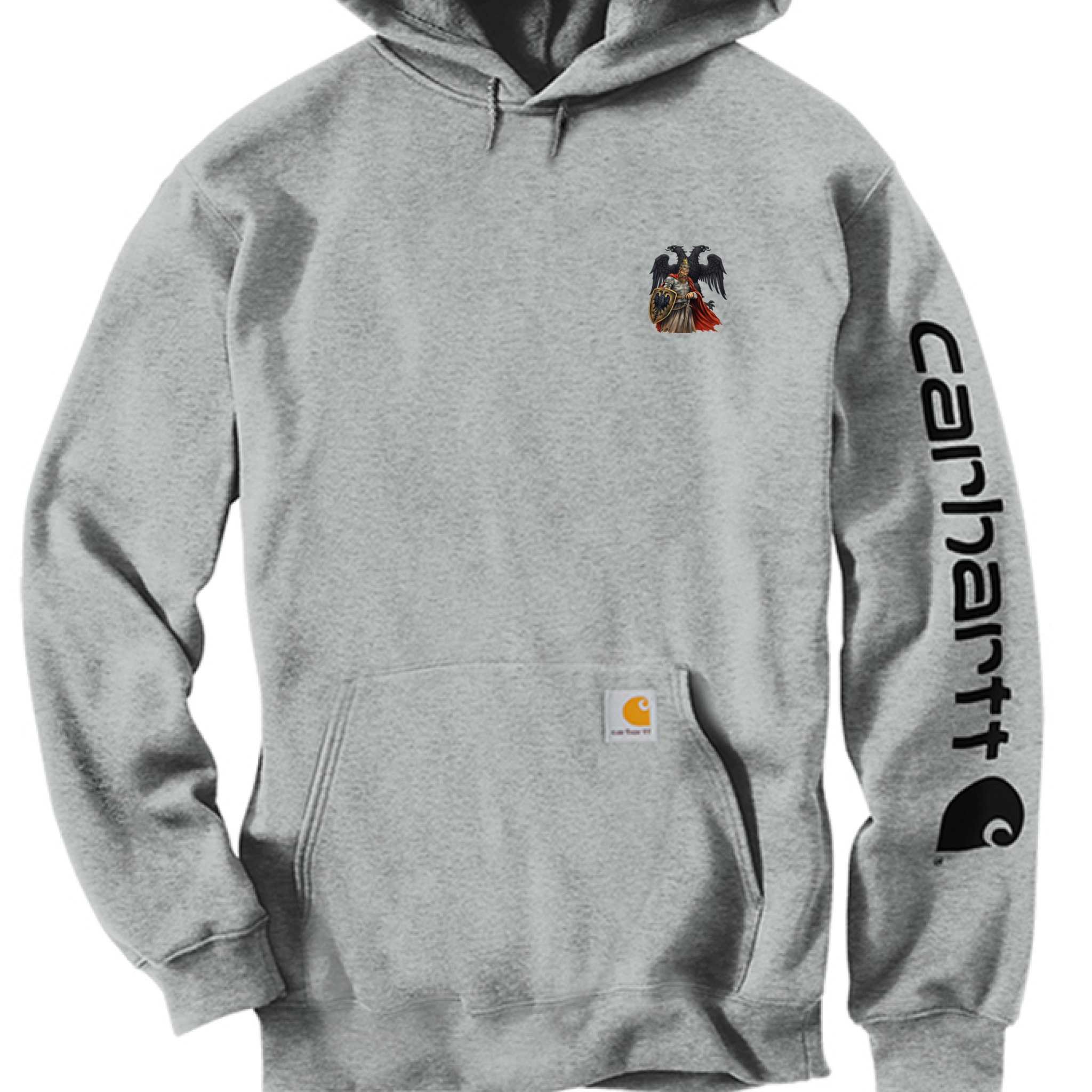 Carhartt CTK288 midweight hooded logo sweatshirt with front pocket and signature sleeve logo