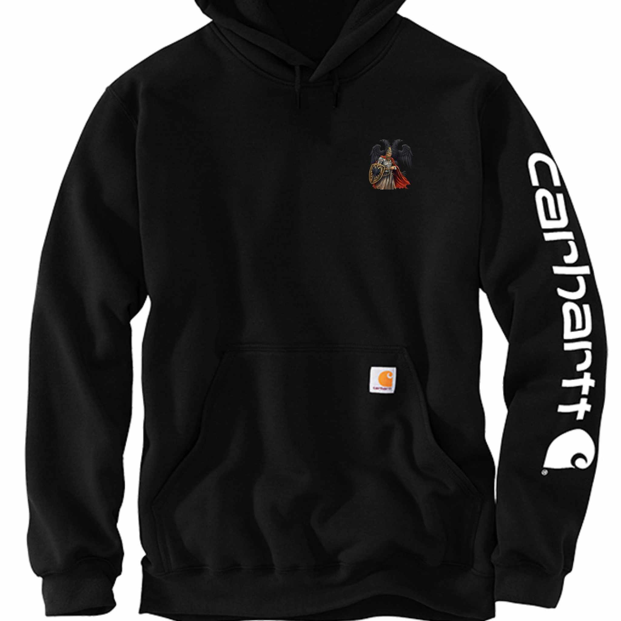 Carhartt CTK288 midweight hooded logo sweatshirt in heather gray with front pocket and sleeve logo