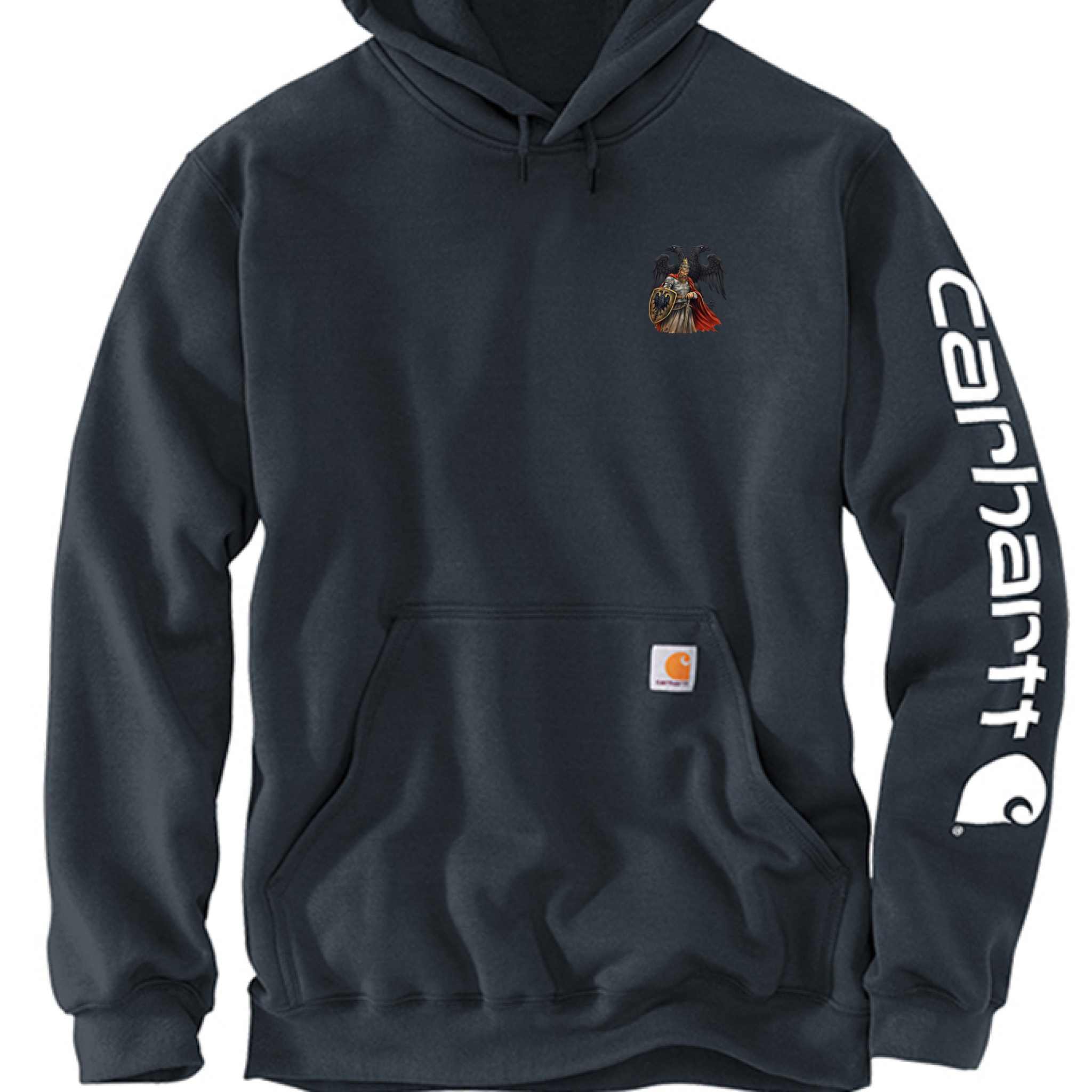 Carhartt CTK288 midweight hooded sweatshirt with logo on sleeve and front pocket