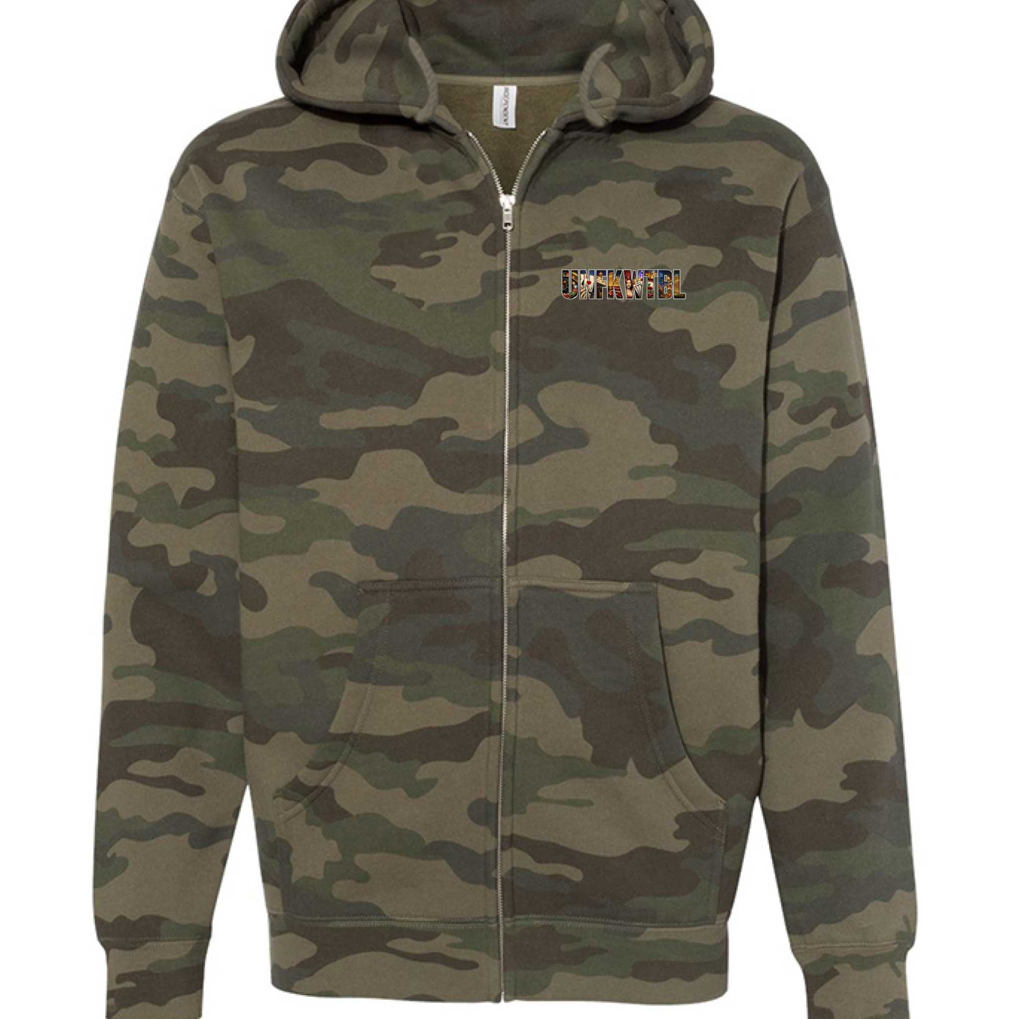 Independent Trading Co. camo hooded sweatshirt with fleece lining and durable stitching